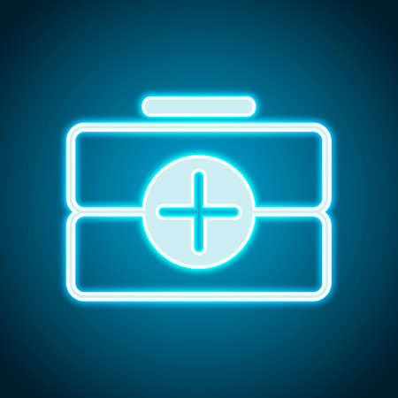 first-aid kit, outline symbol. Neon style. Light decoration icon. Bright electric symbolのイラスト素材