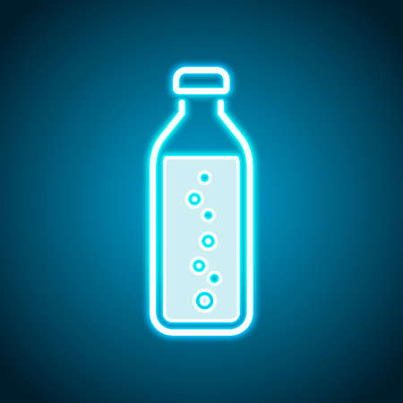 bottle of water with bubbles, simple icon. Neon style. Light decoration icon. Bright electric symbolのイラスト素材