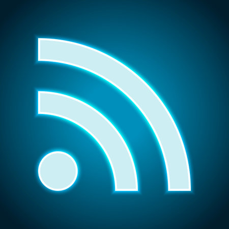 RSS icon. Neon style. Light decoration icon. Bright electric symbol