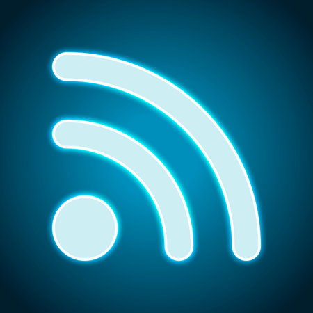 RSS icon. Neon style. Light decoration icon. Bright electric symbol