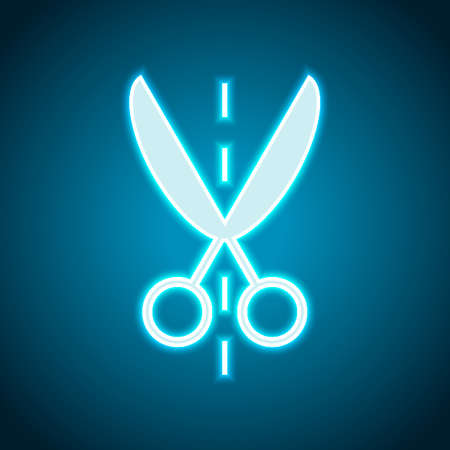 Scissor icon. Neon style. Light decoration icon. Bright electric symbolのイラスト素材