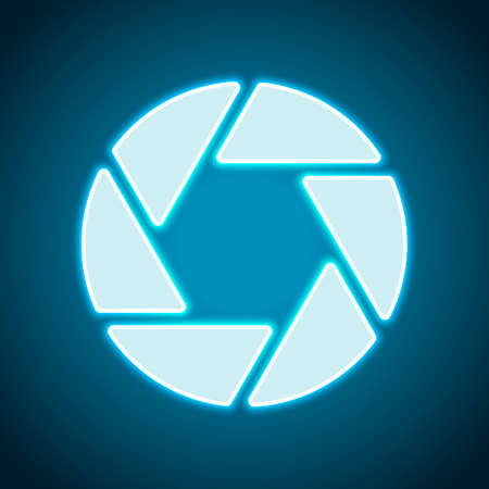 camera objective. simple silhouette. Neon style. Light decoration icon. Bright electric symbolのイラスト素材