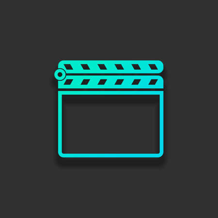 Film clap board cinema close icon. Colorful logo concept with soft shadow on dark background. Icon color of azure oceanのイラスト素材