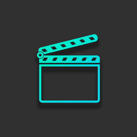 Film clap board cinema open icon. Colorful logo concept with soft shadow on dark background. Icon color of azure oceanのイラスト素材