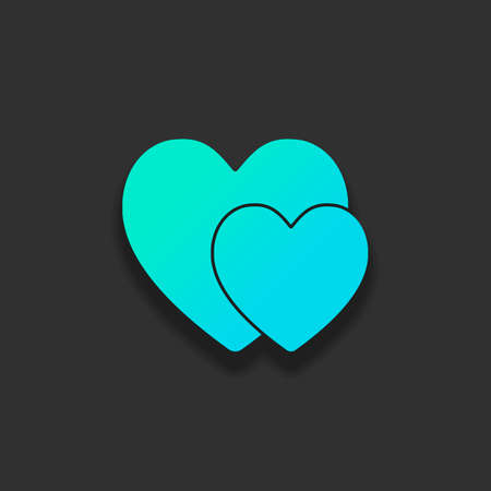 2 hearts. Simple icon. Colorful logo concept with soft shadow on dark background. Icon color of azure oceanのイラスト素材