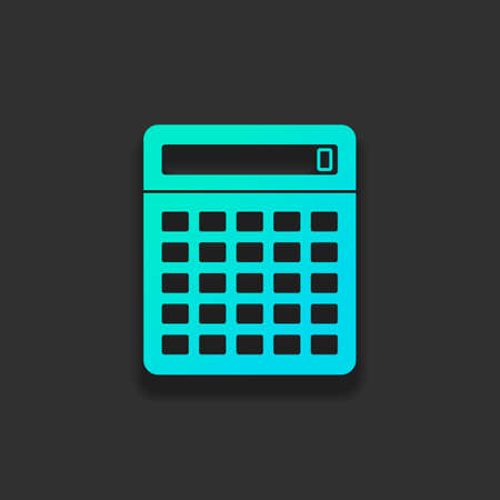 Calculator icon. Colorful logo concept with soft shadow on dark background. Icon color of azure oceanのイラスト素材