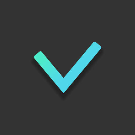 Check mark icon. Colorful logo concept with soft shadow on dark background. Icon color of azure oceanのイラスト素材