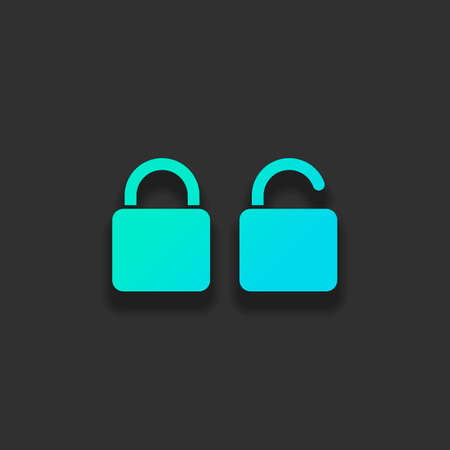 Lock and unlock Icon. Colorful logo concept with soft shadow on dark background. Icon color of azure oceanのイラスト素材