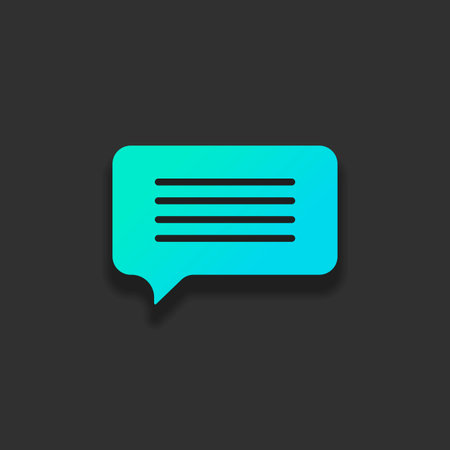 message cloud icon. Colorful logo concept with soft shadow on dark background. Icon color of azure...