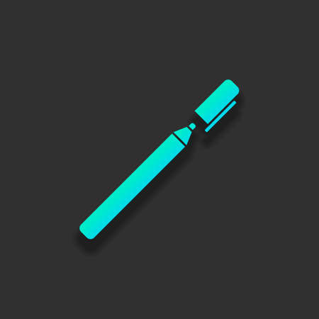 Pen or marker icon. Colorful logo concept with soft shadow on dark background. Icon color of azure oceanのイラスト素材