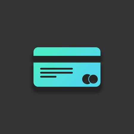 plastic credit card icon. Colorful logo concept with soft shadow on dark background. Icon color of azure oceanのイラスト素材