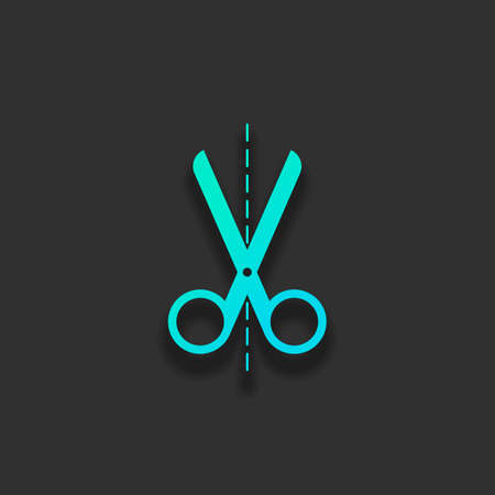 scissors icon. Colorful logo concept with soft shadow on dark background. Icon color of azure oceanのイラスト素材