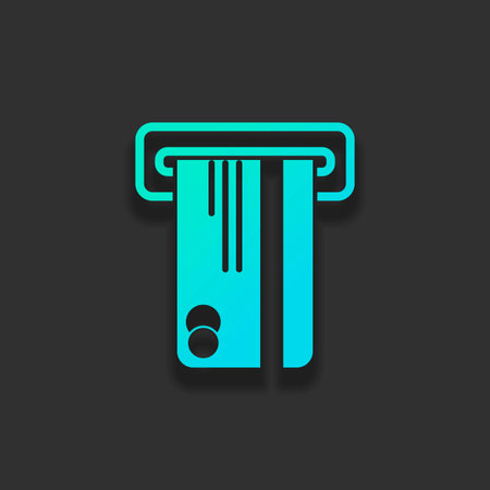 ATM machine and credit card icon. Colorful logo concept with soft shadow on dark background. Icon color of azure oceanのイラスト素材