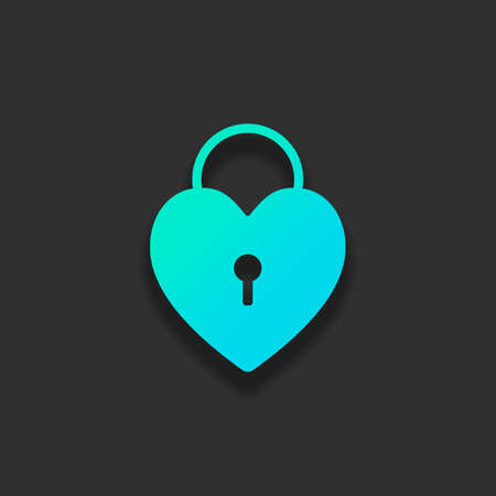 heart lock, padlock. simple silhouette. Colorful logo concept with soft shadow on dark background. Icon color of azure oceanのイラスト素材