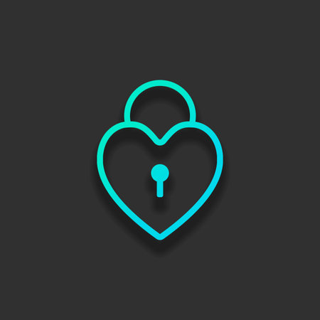 heart lock, padlock. simple silhouette. Colorful logo concept with soft shadow on dark background....
