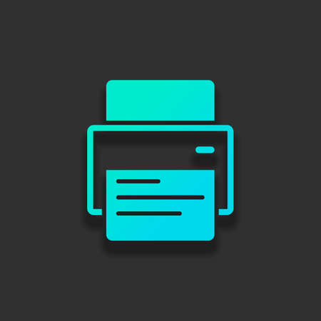 printer and paper. Colorful logo concept with soft shadow on dark background. Icon color of azure oceanのイラスト素材