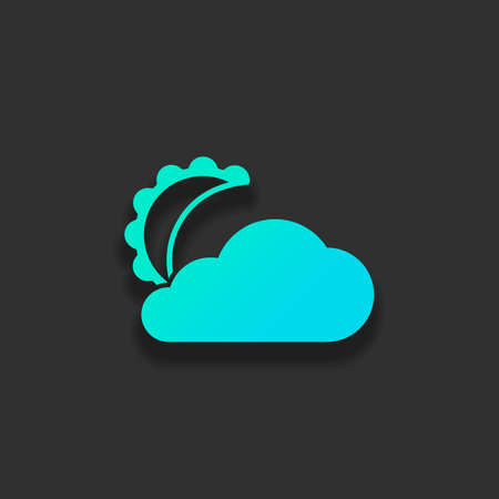 moon and cloud. simple silhouette. Colorful logo concept with soft shadow on dark background. Icon color of azure oceanのイラスト素材