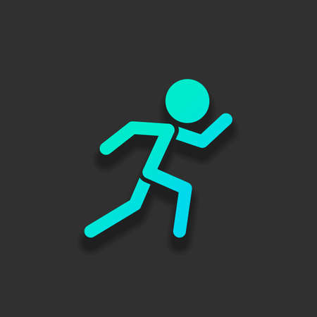 running man. simple icon. Colorful logo concept with soft shadow on dark background. Icon color of azure oceanのイラスト素材