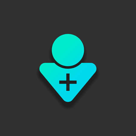 doctor, person with medical cross. Colorful logo concept with soft shadow on dark background. Icon color of azure oceanのイラスト素材