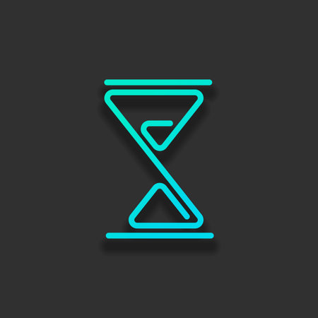 hourglass, one line, outline symbol. Colorful logo concept with soft shadow on dark background. Icon...