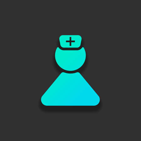 nurse, simple female symbol. Colorful logo concept with soft shadow on dark background. Icon color of azure oceanのイラスト素材