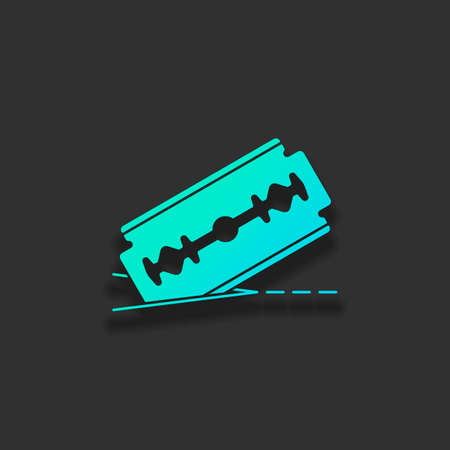 razor blade and cutting line. simple icon. Colorful logo concept with soft shadow on dark background. Icon color of azure oceanのイラスト素材