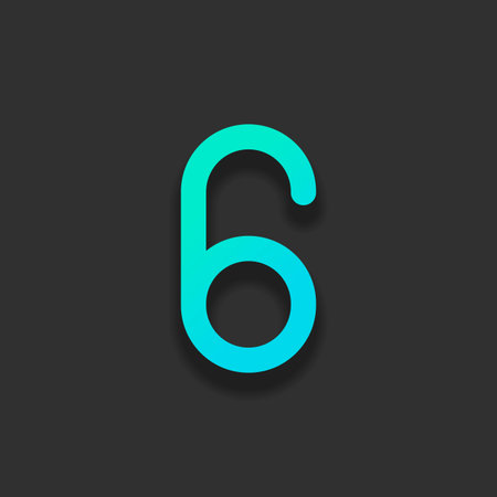 Number six, numeral, simple letter. Colorful logo concept with soft shadow on dark background. Icon...