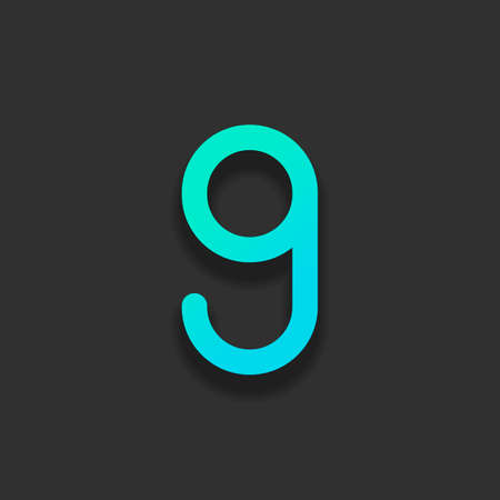 Number nine, numeral, simple letter. Colorful logo concept with soft shadow on dark background. Icon color of azure oceanのイラスト素材
