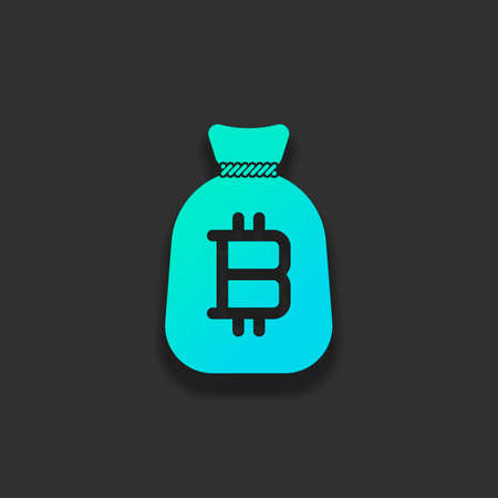 Money bag with bitcoin. Full moneybag icon. Colorful logo concept with soft shadow on dark background. Icon color of azure oceanのイラスト素材