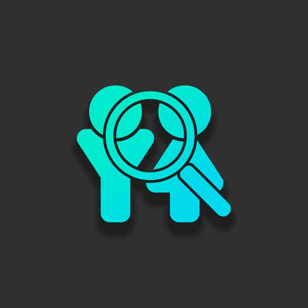 Human resources. Search teamgroup. Man, woman and magnifying symbols. Colorful logo concept with soft shadow on dark background. Icon color of azure oceanのイラスト素材