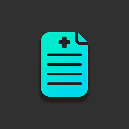 Medical history or report. Paper and medical cross. Colorful logo concept with soft shadow on dark background. Icon color of azure oceanのイラスト素材