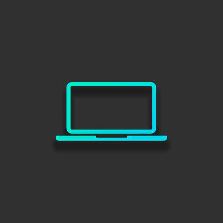 Laptop or notebook computer icon. Colorful logo concept with soft shadow on dark background. Icon color of azure oceanのイラスト素材