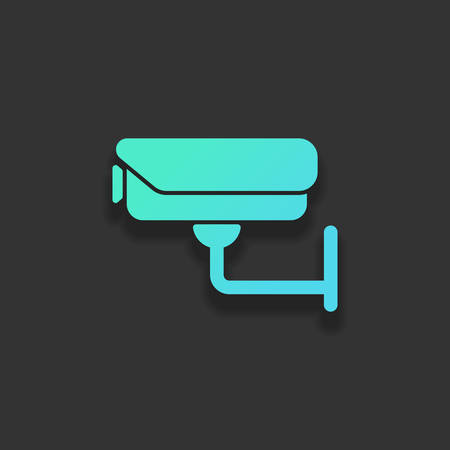 Security camera. Technology icon. Colorful logo concept with soft shadow on dark background. Icon color of azure oceanのイラスト素材