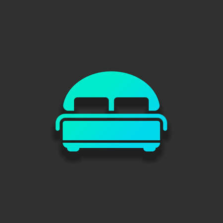 Silhouette of double bed. Double hotel room. Colorful logo concept with soft shadow on dark background. Icon color of azure oceanのイラスト素材