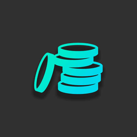 Coin stack icon. Colorful logo concept with soft shadow on dark background. Icon color of azure oceanのイラスト素材