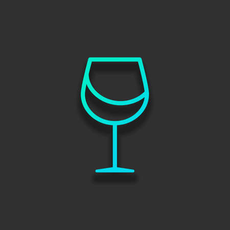 Wine glass. Linear, thin outline. Colorful logo concept with soft shadow on dark background. Icon color of azure oceanのイラスト素材