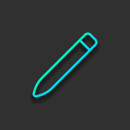Simple pencil. Linear, thin outline. Colorful logo concept with soft shadow on dark background. Icon color of azure oceanのイラスト素材
