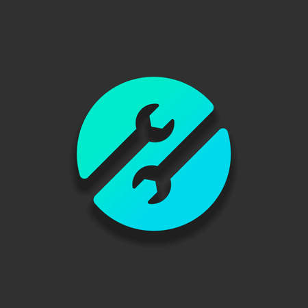 Repair service, couple of wrench in circle. Colorful logo concept with soft shadow on dark background. Icon color of azure oceanのイラスト素材