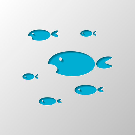 School of fishes. Paper design. Cutted symbol with shadowのイラスト素材