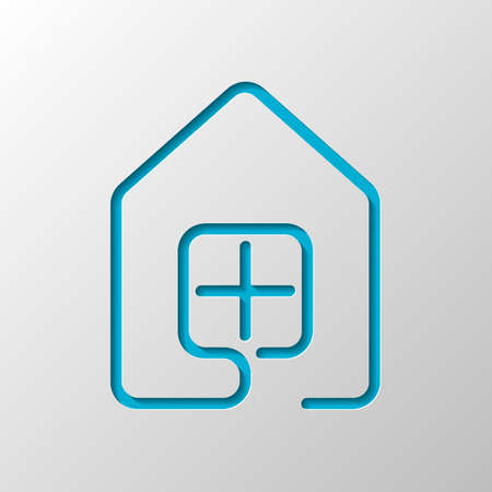 house with window icon. line style. Paper design. Cutted symbol with shadowのイラスト素材