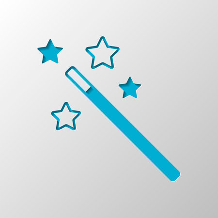 magic wand with stars. simple silhouette. Paper design. Cutted symbol with shadow