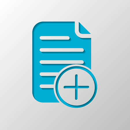 add document icon, paper and plus in circle. Paper design. Cutted symbol with shadowのイラスト素材