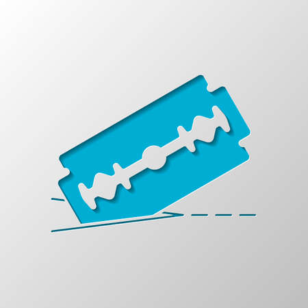 razor blade and cutting line. simple icon. Paper design. Cutted symbol with shadowのイラスト素材