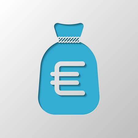 Money bag with euro. Full moneybag icon. Paper design. Cutted symbol with shadowのイラスト素材