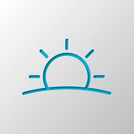 Sunrise icon. Linear, thin outline. Paper design. Cutted symbol with shadowのイラスト素材