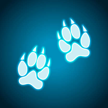 animal tracks icon. Neon style. Light decoration icon. Bright electric symbolのイラスト素材