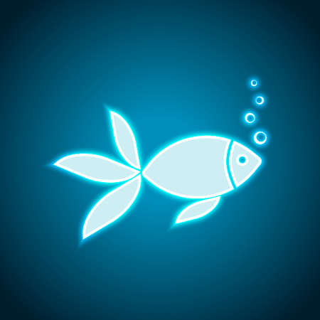 Fish with bubbles icon. Neon style. Light decoration icon. Bright electric symbolのイラスト素材