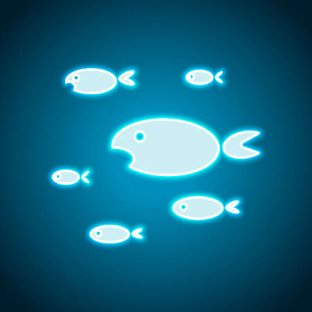 School of fishes. Neon style. Light decoration icon. Bright electric symbolのイラスト素材