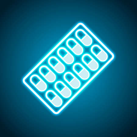 Pack Pills Icon. Neon style. Light decoration icon. Bright electric symbolのイラスト素材