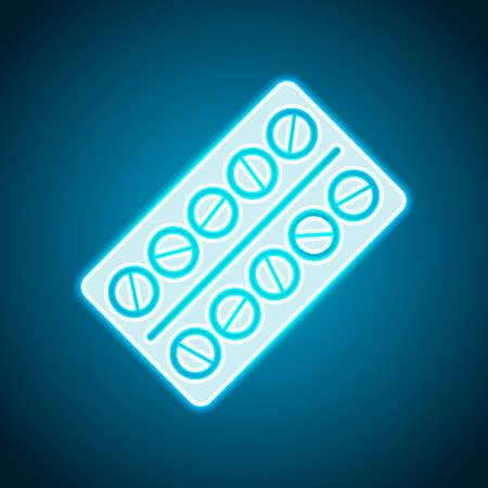 Pack Pills Icon. Neon style. Light decoration icon. Bright electric symbolのイラスト素材